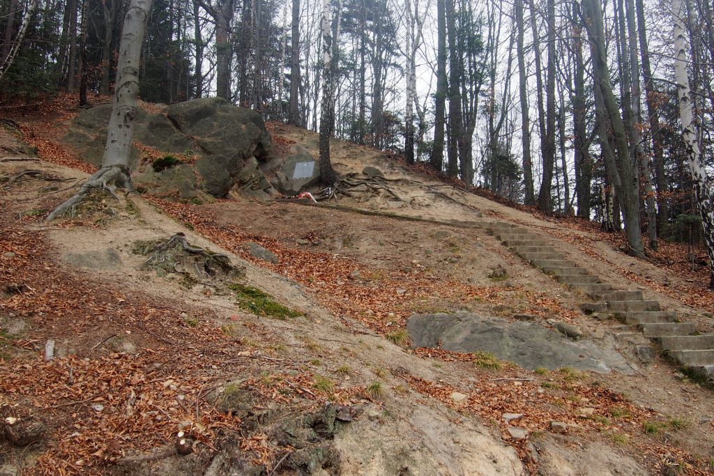 Brzanka. Niedaleko wieży i schroniska, po pokonaniu stromych schodów możemy znaleźć w lesie miejsce pamięci poświęcone partyzantom batalionu "Barbara" 16 pułku piechoty AK, którzy w roku 1944 stacjonowali w lasach Pogórza Ciężkowicko-Rożnowskiego