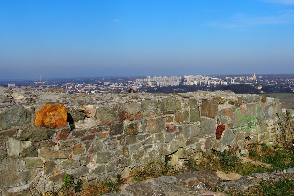 Ruiny zamku Tarnowskich na górze św. Marcina w Tarnowie. Panorama miasta.