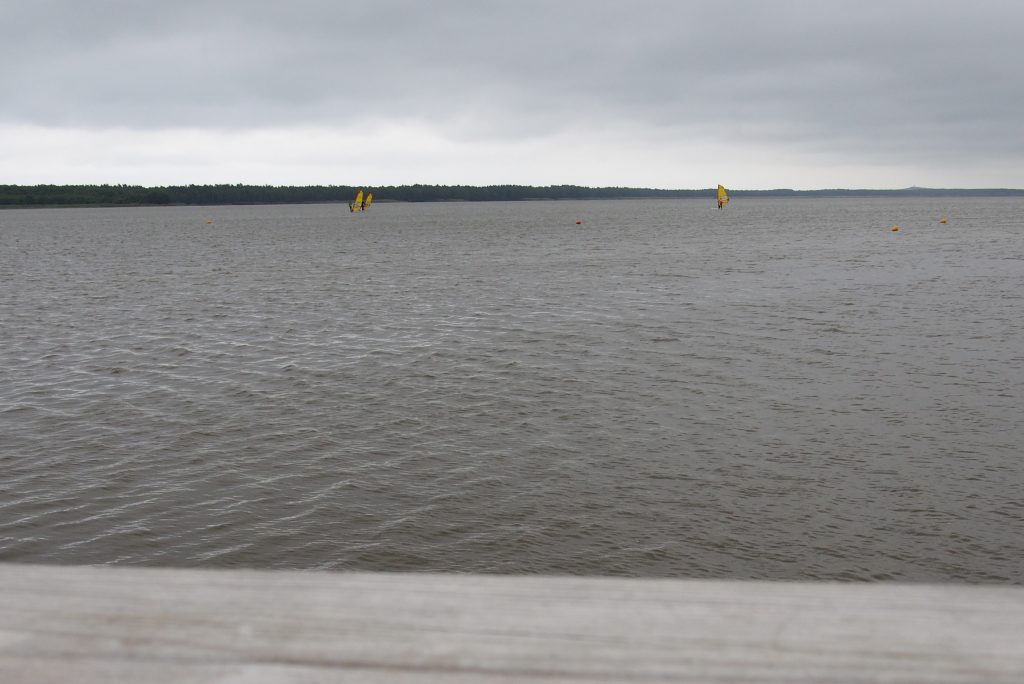 Sarbsko. Na horyzoncie uczący się windsurferzy.