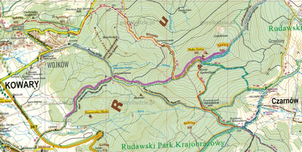 Mapa trasy z Kowar na Skalnik