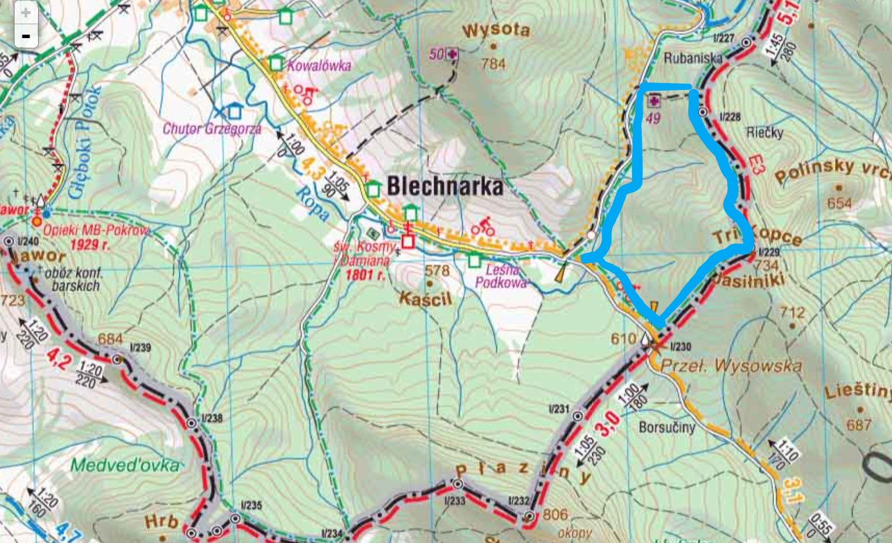 Blechnarka- przełęcz Wysowska mapa