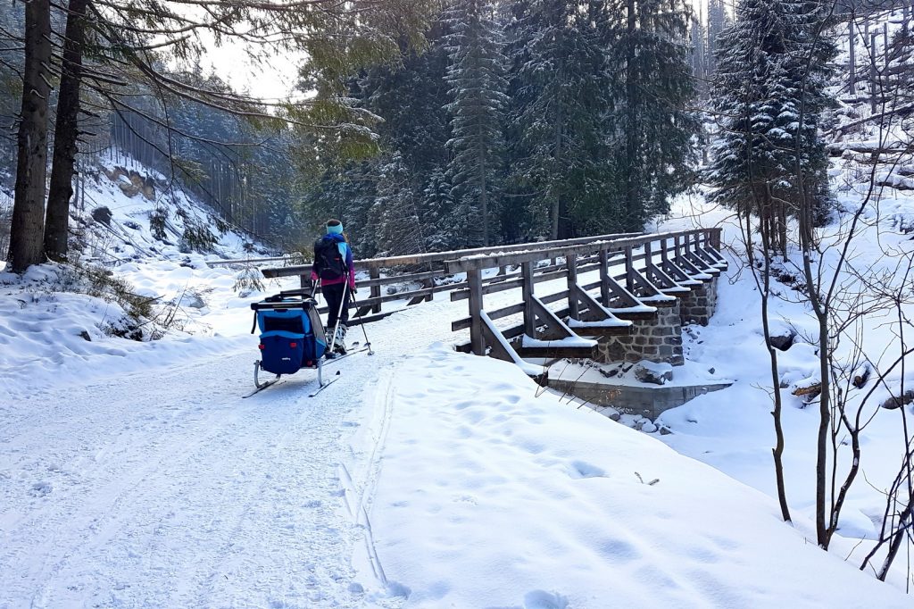 Przez Psią Trawkę do Murowańca - na nartach z dzieckiem w przyczepce